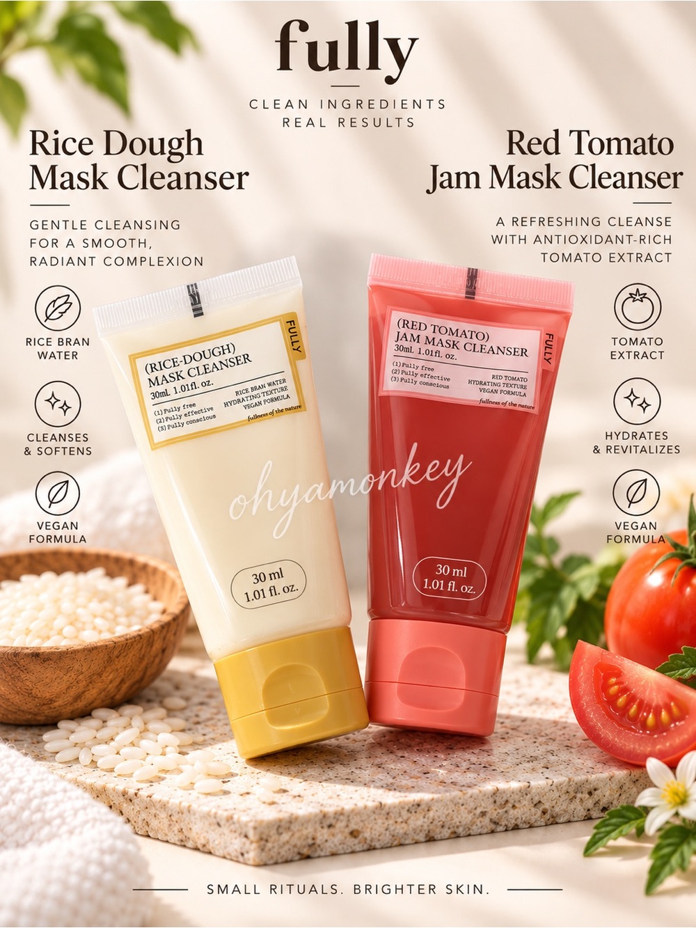 Fully Rice Dough & Red Tomato Mask Cleanser Travel Bundle